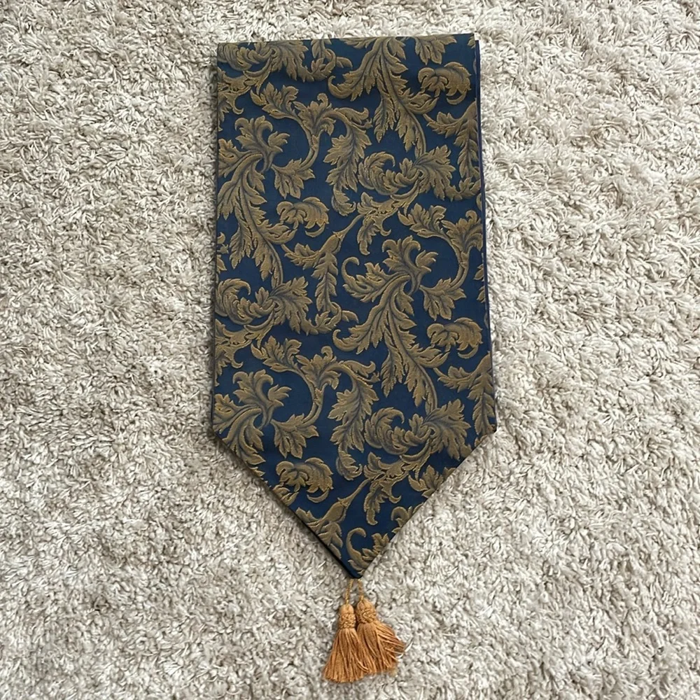 Elegant Blue & Gold Tapestry Table Runner - Crate&Barrel